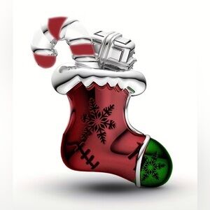 Silver, Red & Green Christmas Stocking Charm